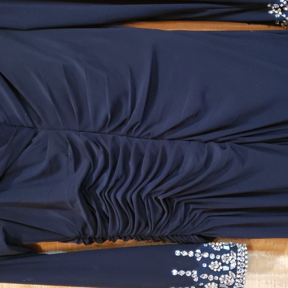 Mac Duggal Navy One Shoulder Jeweled Cuff Drape Jersey Maxi Dress Size 10 #12231 - Picture 7 of 9